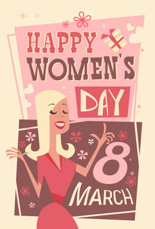 8 March International Women Day Greeting Card Retro Poster Vector Illustrationのイラスト素材