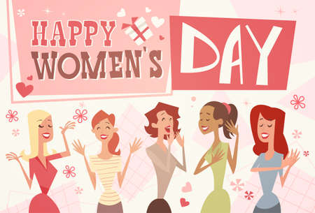 8 March International Women Day Greeting Card Retro Poster Vector Illustrationのイラスト素材
