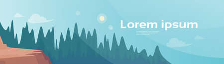 Summer Landscape Mountain Forest Sky Woods Flat Vector Illustration