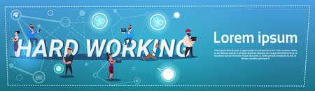 Business People Team Overworked Mix Race Hard Working Concept Flat Vector Illustrationのイラスト素材