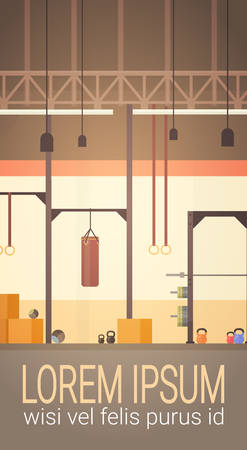 Sport Gym Interior Workout Equipment Copy Space Flat Vector Illustrationのイラスト素材