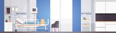 Hospital Room Interior Intensive Therapy Patient Ward Banner With Copy Space Flat Vector Illustrationのイラスト素材