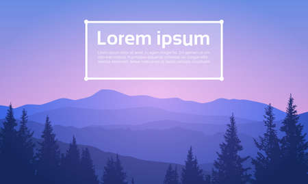 Summer Landscape Mountain Forest Sky Woods Flat Vector Illustrationのイラスト素材