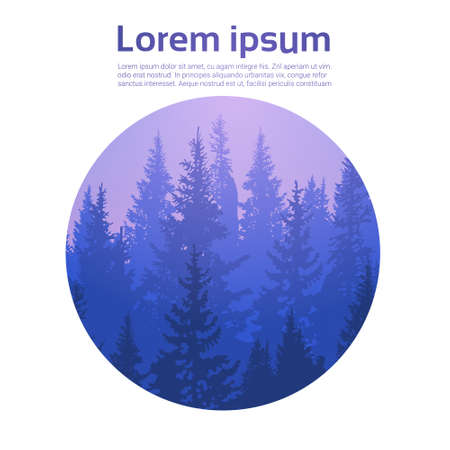 Pine Forest Landscape Mountain Sky Woods Flat Vector Illustrationのイラスト素材
