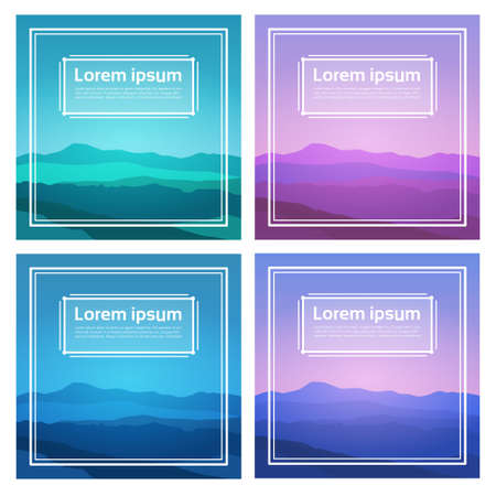 Summer Landscape Set Mountain Forest Sky Woods Flat Vector Illustrationのイラスト素材