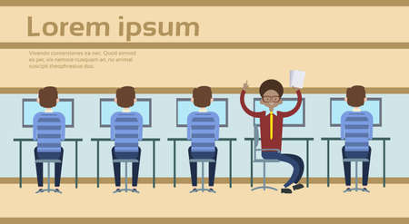 Business People Group Sitting Desk Work Laptop Computer Businessman New Idea Startup Flat Vector Illustrationのイラスト素材