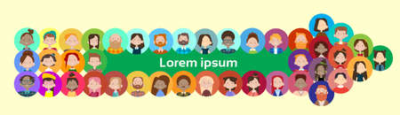 Arrow Group Casual People Big Crowd Diverse Ethnic Mix Race Banner Flat Vector illustrationのイラスト素材