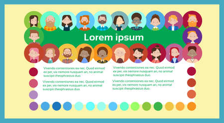 Group Casual People Big Crowd Diverse Ethnic Mix Race Banner Flat Vector illustrationのイラスト素材