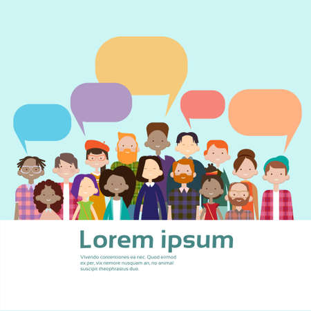People Group Chat Bubble Communication Mix Race Crowd Social Network Flat Vector Illustrationのイラスト素材
