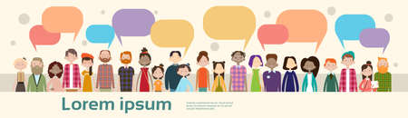 People Group Chat Bubble Communication Mix Race Crowd Social Network Flat Vector Illustrationのイラスト素材