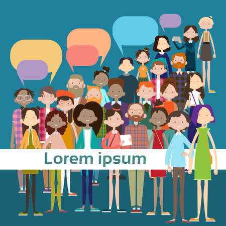 People Group Chat Bubble Communication Mix Race Crowd Social Network Flat Vector Illustrationのイラスト素材