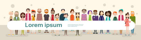 Group Casual People Big Crowd Diverse Ethnic Mix Race Banner Flat Vector illustrationのイラスト素材