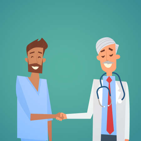 Group Medial Doctors Hand Shake Team Clinics Hospital Flat Vector Illustrationのイラスト素材