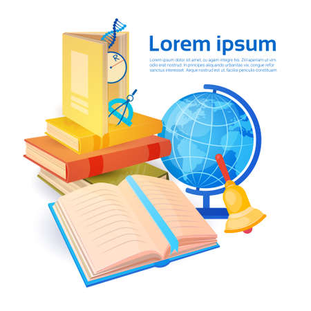 Books Stack School Stuff Education Concept Flat Vector Illustrationのイラスト素材