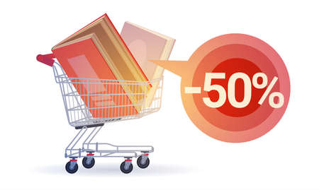 Shopping Sale Books Stack Education Concept Flat Vector Illustrationのイラスト素材