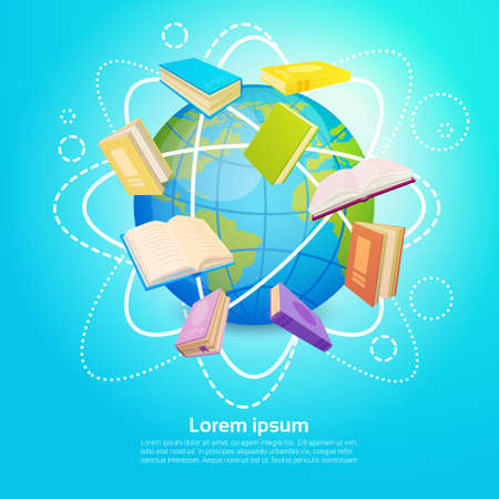 Books Library Read School Education Global Knowledge Concept Flat Vector Illustrationのイラスト素材