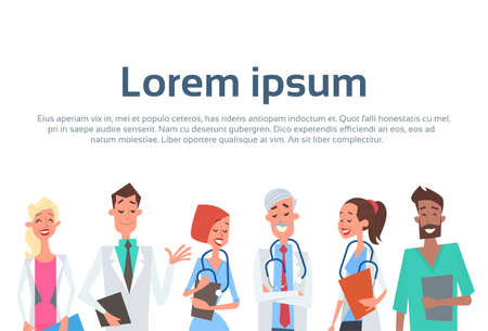 Group Medial Doctors Team Clinics Hospital Flat Vector Illustrationのイラスト素材