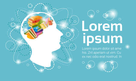 Human Head Books Stack School Education Concept Flat Illustration.のイラスト素材