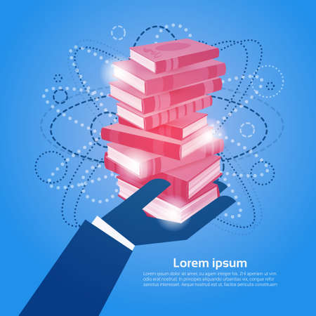 Hand Hold Books Stack School Education Concept Flat Illustration.のイラスト素材