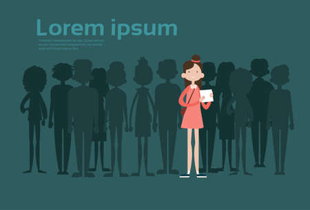 Businesswoman Stand Out From Crowd, Spotlight Hire Mix Race Human Resource Recruitment Candidate People Group Business Team .のイラスト素材