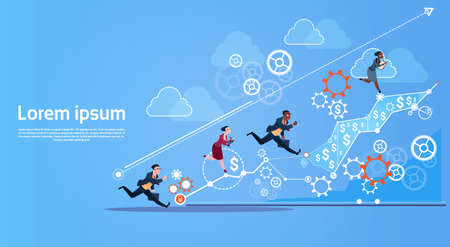 Business People Group Run Team Finance Graph Competition Concept Flat Vector Illustrationのイラスト素材
