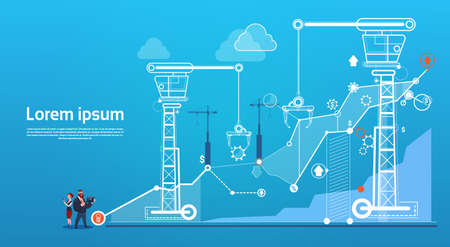 Mix Race Business People Group Wear Virtual Reality Glasses Finance Graph Financial Success Concept Flat Vector Illustrationのイラスト素材