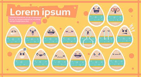 Decorated Colorful Eggs Set Easter Holiday Symbols Greeting Card Flat Vector Illustrationのイラスト素材