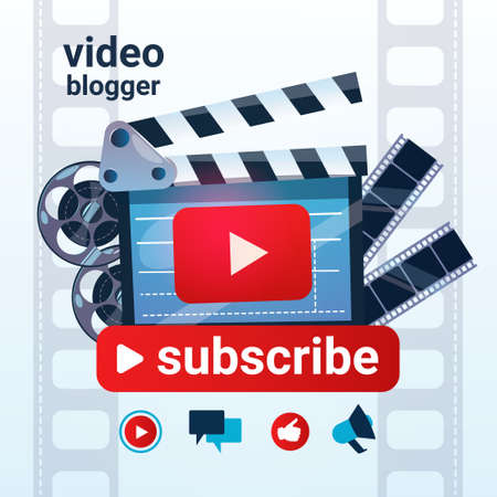 Video Blog Camera Online Stream Blogging Subscribe Concept Flat Vector Illustrationのイラスト素材