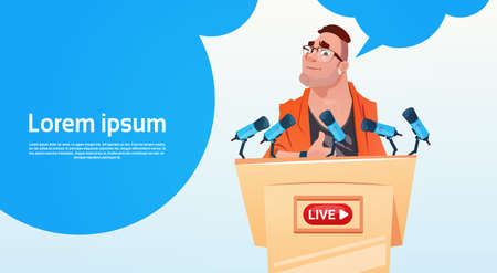 Man Video Blogger Online Stream Blogging Subscribe Concept Flat Vector Illustrationのイラスト素材