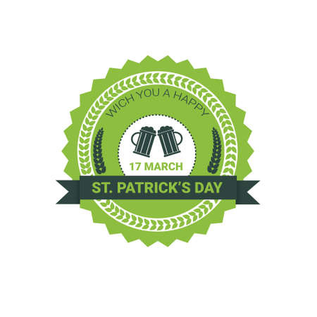 Saint Patrick Day Beer Festival Greeting Card Icon Flat Vector Illustration.のイラスト素材