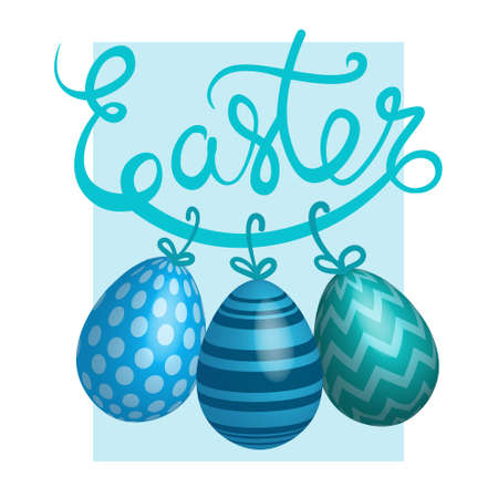 Easter Decorated Colorful Egg Holiday Symbols Greeting Card Flat Vector Illustrationのイラスト素材