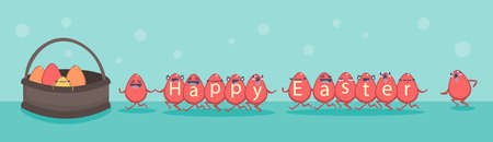 Easter Decorated Colorful Egg Holiday Symbols Greeting Card Flat Vector Illustrationのイラスト素材