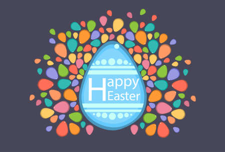 Easter Decorated Colorful Egg Holiday Symbols Greeting Card Flat Vector Illustrationのイラスト素材