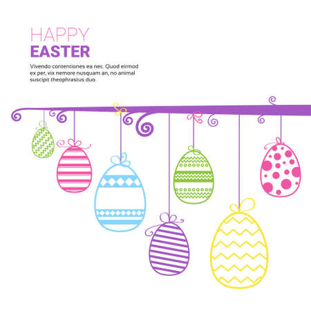 Decorated Colorful Eggs Easter Holiday Symbols Greeting Card Vector Illustrationのイラスト素材