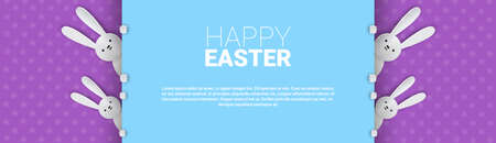 Rabbit Easter Holiday Bunny Symbols Greeting Card Vector Illustration