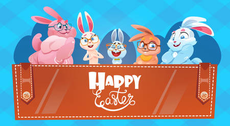 Rabbit Decorated Colorful Eggs Easter Holiday Symbols Greeting Card Vector Illustrationのイラスト素材
