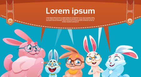 Rabbit Decorated Colorful Eggs Easter Holiday Symbols Greeting Card Vector Illustrationのイラスト素材