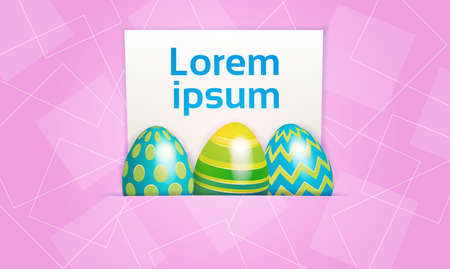 Decorated Colorful Eggs Easter Holiday Symbols Greeting Card Vector Illustrationのイラスト素材