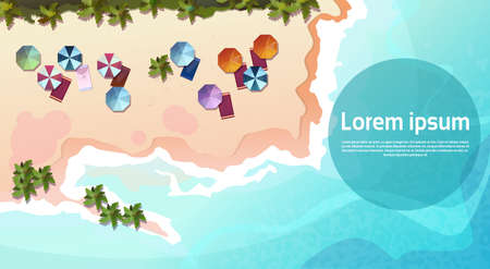 Summer Beach Vacation Set Sand Tropical Holiday Banner Flat Vector Illustrationのイラスト素材