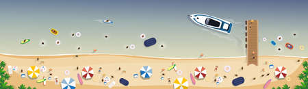 Summer Beach Vacation Set Sand Tropical Holiday Banner Flat Vector Illustrationのイラスト素材