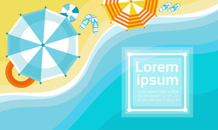 Summer Beach Vacation Set Sand Tropical Holiday Banner Flat Vector Illustrationのイラスト素材