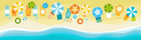 Summer Beach Vacation Set Sand Tropical Holiday Banner Flat Vector Illustrationのイラスト素材