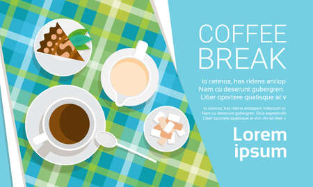 Coffee Cup Break Breakfast Drink Beverage Top View Flat Vector Illustrationのイラスト素材