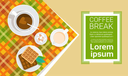 Coffee Cup Break Breakfast Drink Beverage Top View Flat Vector Illustrationのイラスト素材