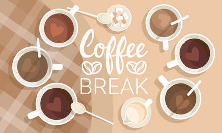 Coffee Cup Break Breakfast Drink Beverage Top View Flat Vector Illustrationのイラスト素材