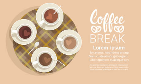 Coffee Cup Break Breakfast Drink Beverage Top View Flat Vector Illustrationのイラスト素材