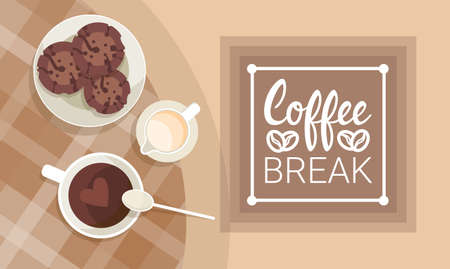 Coffee Cup Break Breakfast Drink Beverage Top View Flat Vector Illustrationのイラスト素材