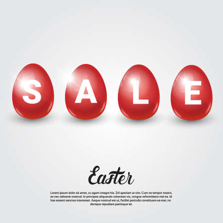 Easter Sale Shopping Special Offer Decorated Colorful Egg Holiday Banner Flat Vector Illustrationのイラスト素材