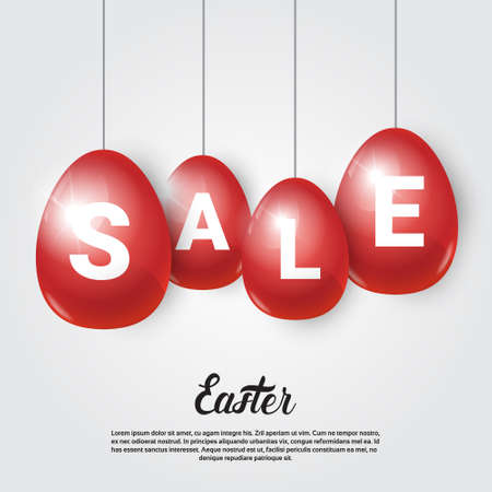Easter Sale Shopping Special Offer Decorated Colorful Egg Holiday Banner Flat Vector Illustrationのイラスト素材