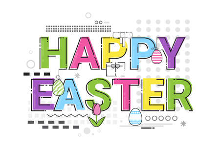 Easter Spring Holiday Greeting Card Thin Line Vector Illustrationのイラスト素材